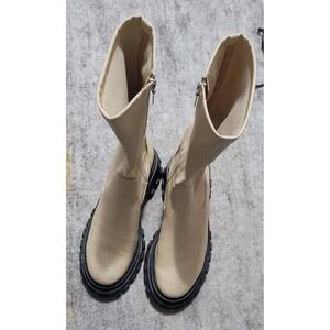 Schutz Womens Kendy Eggshell Lugsole Boot Size 8.5 B Made In Brazil